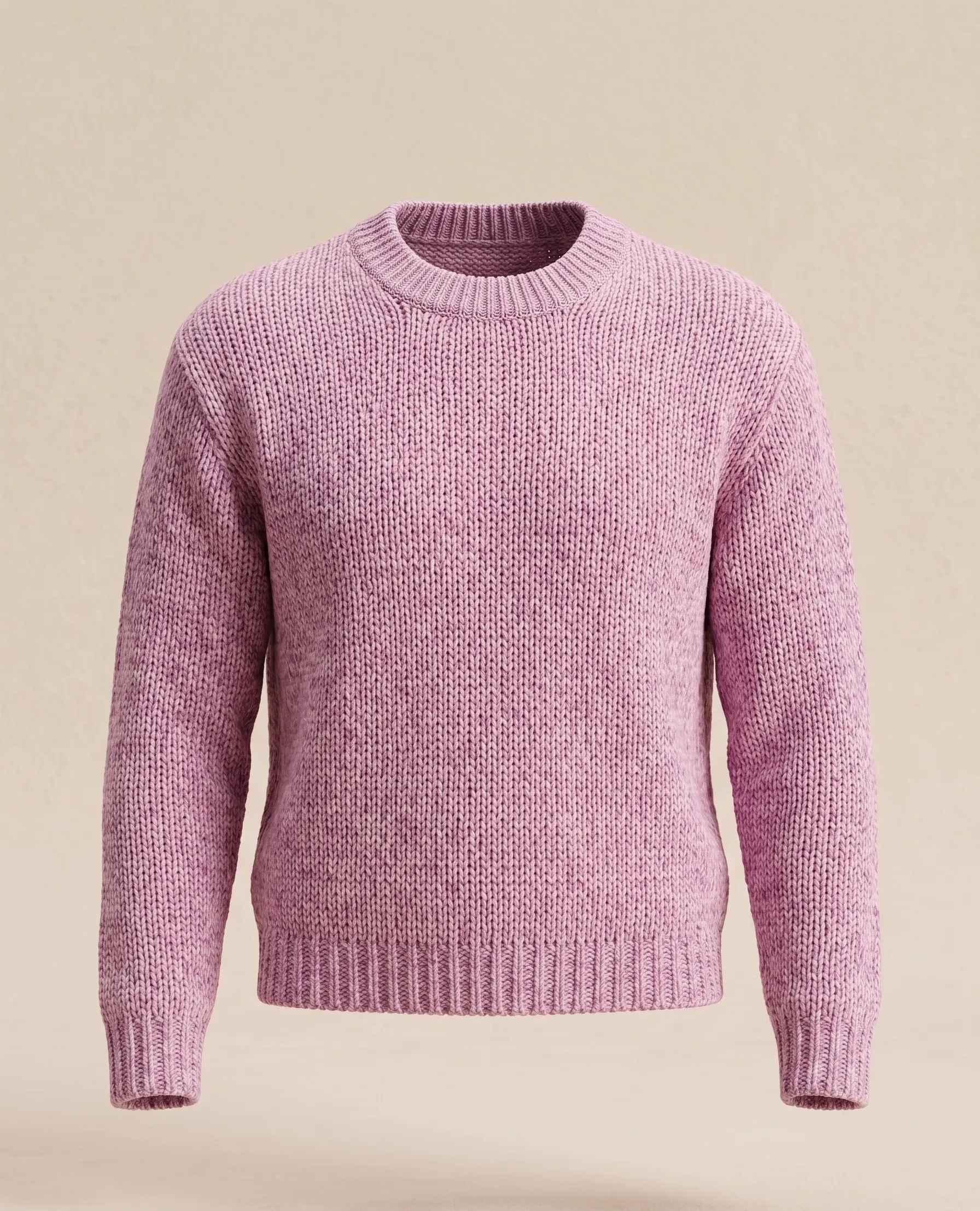 Knit Crewneck Sweater — Unisex Heathered Pink Chunky Knit Crewneck Sweater